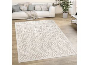 Teppich PACO HOME "Livorno 673", beige (creme), B:60cm H:14mm L:100cm, Polypropylen, Teppiche, Teppich, Uni-Farben, Scandi, Rauten Muster, Hoch-Tief Effekt, Outdoor geeignet