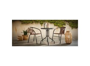 Gardenson Balkonset, Anthrazit, Braun, Metall, Kunststoff, Glas, 3-teilig, Stühle stapelbar, Tisch mit Glasplatte, platzsparend verstaubar, Balkonmöbel, Balkonmöbel-Sets