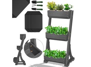 KESSER® Hochbeet mit Etagen Premium Blumenkasten Blumentreppe Pflanztreppe - Gemüsebeet Kräuterbeet Pflanzkübel Frühbeet Blumenbeet Pflanzkasten inkl. Gartenvlies- Beet für Terrasse Balkon & Garten