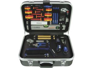 Projahn Elektro-Werkzeugkoffer, 128-teilig, 1/4" + 1/2" Antrieb, 48-Zahn-Knarren, ABS-Koffer, abschließbar, klappbare Werkzeugtafel