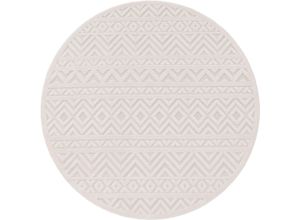 Teppich PACO HOME "Livorno 673", beige (creme), H:14mm Ø:120cm, Polypropylen, Teppiche, Teppich, Uni-Farben, Scandi, Rauten Muster, Hoch-Tief Effekt, Outdoor geeignet