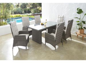 Garten-Essgruppe KONIFERA "Casablanca", grau (grau braun), Sitzmöbel-Sets, inkl. Auflagen