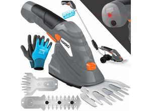 MASKO® Grasschere Strauchschere Set mit Akku 7,2V 2000mA/h + Ladegerät + Handschuhe elektrische Garten Heckenschere Rasenschere Inkl. Grasmesser + Strauchmesser + stiel Teleskopstange 90-130 cm Rädern