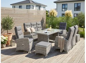 Garten-Essgruppe KONIFERA "Monaco", grau, Polyrattan, Sitzmöbel-Sets, Polyrattan, Aluminium, mit verstellbaren Rückenlehnen, inkl. Auflagen, Topseller