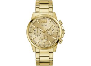 Multifunktionsuhr GUESS "WALKER", gold (goldfarben, champagnerfarben), Armbanduhren, Damen, Quarzuhr, Armbanduhr, Herrenuhr, Datum, Wochentag, Edelstahlarmband