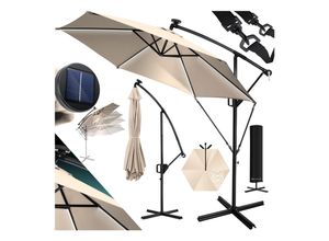 KESSER® Alu Ampelschirm LED Solar + Abdeckung mit Kurbelvorrichtung UV-Schutz Aluminium mit An-/Ausschalter Wasserabweisend - Sonnenschirm Schirm Gartenschirm