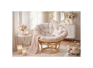 Mid.you Sessel, Beige, Holz, Rattan,
