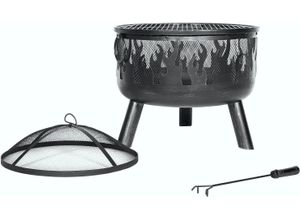 Feuerschale BUSCHBECK "Faya", schwarz, H:55cm Ø:53cm, Stahl, Feuerkörbe, ØxH: 53x55 cm, mit Funkenschutzhaube und Grillrost