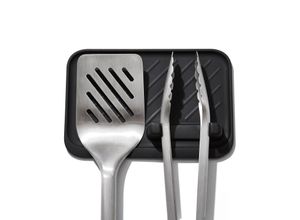 Grillbesteck-Set OXO GOOD GRIPS "3-teiliges Wender- & Zangen-Set", silber, schwarz, Edelstahl, Grillbesteck-Sets