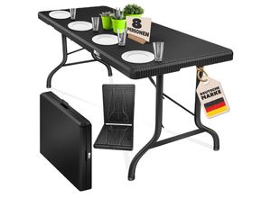 KESSER® Buffettisch Tisch klappbar Kunststoff 183x76 cm Rattan Optik Campingtisch Partytisch Klapptisch Gartentisch für Garten Terrasse und Balkon zusammenklappbar 6 Personen ink. Tragegriff