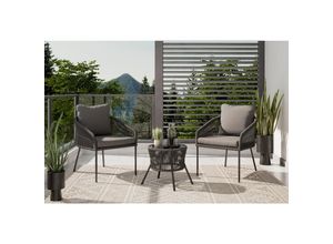 Ambia Garden Balkonset, Grau, Metall, Kunststoff, 40x40x39.5 cm, Tische mit Glasplatte, Balkonmöbel, Balkonmöbel-Sets