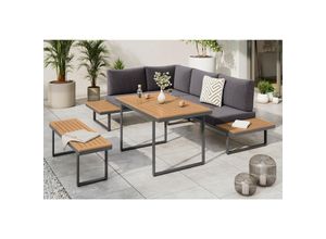 Ambia Garden Loungegarnitur, Natur, Dunkelgrau, Metall, Kunststoff, Textil, 4-teilig, Füllung: Schaumstoff,Polyester, seitenverkehrt montierbar, 250x180 cm, gastro- und objekttauglich, UV-beständig, wetterbeständig, Loungemöbel, Gartenlounge-Sets