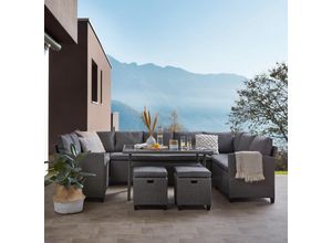 Ambia Garden Dining-Loungeset, Grau, Schwarz, Metall, Kunststoff, Glas, Textil, 6-teilig, Füllung: Schaumstoff, 294x165 cm, Loungemöbel, Gartenlounge-Sets