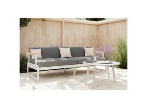 Ambia Garden Loungesofa, Weiß, Holz, Metall, Akazie, Hartholz, 2-Sitzer, Füllung: Baumwollfüllung, Vlies, Komfortschaum,Baumwollfüllung, Vlies, Komfortschaum, 192x57x73 cm, UV-beständig, Loungemöbel, Outdoorsofas