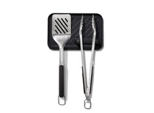 Grillbesteck-Set OXO GOOD GRIPS "3-teiliges Wender- & Zangen-Set", silber, schwarz, Edelstahl, Grillbesteck-Sets
