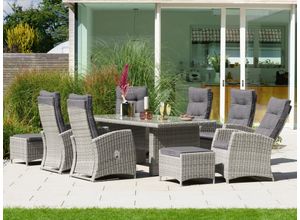 Garten-Essgruppe KONIFERA "Monaco", grau, Polyrattan, Sitzmöbel-Sets, Polyrattan, Aluminium, Rückenlehne verstellbar, Topseller