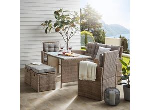 Ambia Garden Dining-Loungeset, Taupe, Beige, Metall, Kunststoff, Glas, Textil, Wange, Loungemöbel, Gartenlounge-Sets