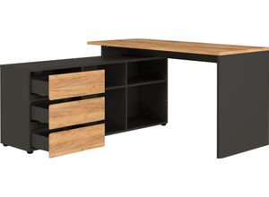 Eckschreibtisch GERMANIA "Lissabon", braun (graphit, navarra, eiche, nachbildung, graphit, navarra, eiche, nachbildung), B:146cm H:76cm T:145cm, Tische, Eckschreibtisch, mit integriertem Sideboard, rechts oder links montierbar