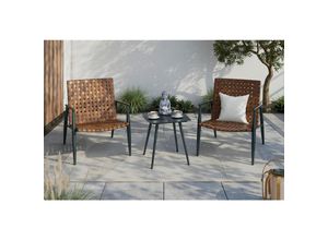 Ambia Garden Balkonset, Braun, Schwarz, Metall, Kunststoff, Glas, 3-teilig, Rundrohr, 178x72.3x77.5 cm, lichtecht, wetterbeständig, Tische mit Glasplatte, Balkonmöbel, Balkonmöbel-Sets