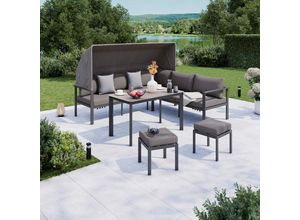 Ambia Garden Dining-Loungeset, Anthrazit, Grau, Metall, Glas, Textil, 5-teilig, Füllung: Schaumstoff,Polyester, 224x147 cm, Loungemöbel, Gartenlounge-Sets