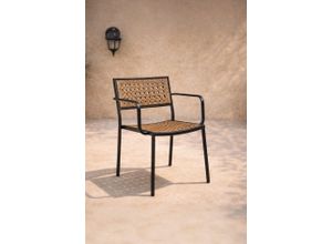 Gartenstuhl VENTURE HOME "Paola, gepolsterter Outdoor-Sitz für entspannte Outdoor-Momente", braun (natur, schwarz, braun), B:56cm H:78cm T:57cm, Geflecht Rattan, Polyester, Stahl, Stühle, Gartenstuhl, Outdoorstuhl, Terrassenstuhl mit ausziehbar, komfortabel