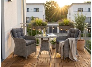 Garten-Essgruppe KONIFERA "Menorca", grau (hellgrau, grau), Farbe Auflagen: grau, Aluminium, Polyrattan, Sitzmöbel-Sets, Polyrattan, Aluminium, Tischplatte aus 5mm starkem Sicherheitsglas
