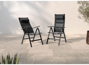 Gartenstuhl KONIFERA "Melbourne", grau (anthrazit, anthrazit, schwarz), B:60cm H:110cm T:67cm, Aluminium, PVC, Stühle, Gartenstuhl, klappbar, mit verstellbarer Rückenlehne und komfortablen Kissen