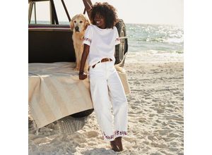 Farbige knöchellange High Waist Barrel-Jeans