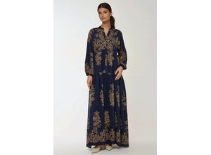 Bedrucktes Langarm-Viskose-Maxi-Kleid
