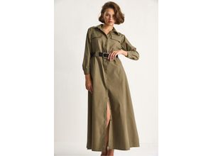 Langarm-Maxi-Kleid mit Knopfverschluss und Hemdkragen