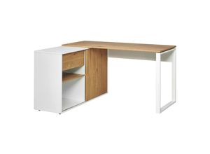 Livetastic Eckschreibtisch, Weiß, Eiche, Metall,