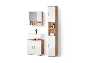 BADMÖBEL-SET Ronco Weiß Hochglanz/Goldkraft Eiche