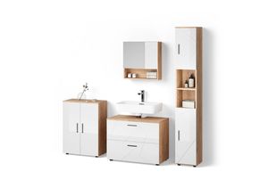 BADMÖBEL-SET Ronco Weiß Hochglanz/Goldkraft Eiche