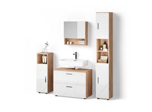 BADMÖBEL-SET Ronco Weiß Hochglanz/Goldkraft Eiche