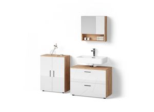 BADMÖBEL-SET Ronco Weiß Hochglanz/Goldkraft Eiche