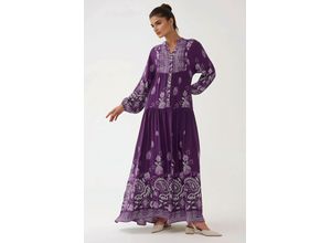 Bedrucktes Langarm-Viskose-Maxi-Kleid