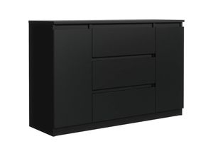 Mobelsta Kommode, Schwarz, Holzwerkstoff, Teilmassiv,Strukturbuche,