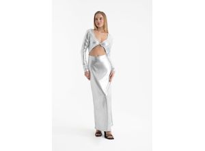 Metallic V-Ausschnitt Cut-Out Langarm-Maxi-Kleid