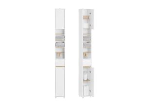 SoBuy Hochschrank, Weiß, Natur, Holzwerkstoff,