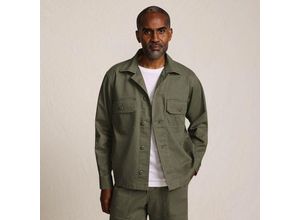 Jacquard-Hemdjacke, Herren, Grün, Baumwoll-Mischung,