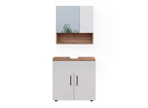 Vicco Badmöbel-Set, Weiß Hochglanz, Honigeiche,