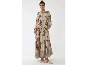 Bedrucktes Langarm-Viskose-Maxi-Kleid