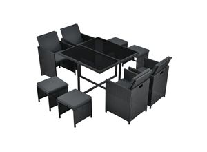 Juskys Polyrattan Sitzgruppe Baracoa L 9-teilig – Gartenmöbel wetterfest, stapelbar für Garten