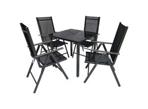 VCM 5-tlg Gartenmöbel Set Sitzgruppe Essgruppe 1xTisch, 4x Stühle Tisch Maße ca. H. 76 x B. 80 x T. 80 cm Garten Set – Stühle 80 SW