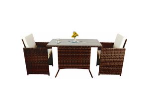 VCM 3-tlg Gartenmöbel Set Sitzgruppe Essgruppe 1xTisch, 2x Stühle Tisch Maße ca. H. 74 x B. 114 x T. 64 cm Rattan Garten Set - Raloso