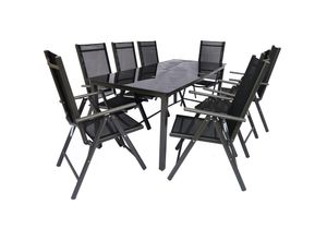 VCM 9-tlg Gartenmöbel Set Sitzgruppe Essgruppe 1xTisch, 8x Stühle Tisch Maße ca. H. 76 x B. 189 x T. 90 cm Garten Set – Stühle 189 SW