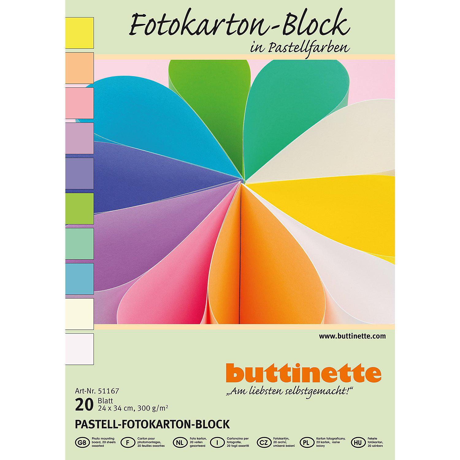 buttinette Fotokarton-Block, Pastellfarben, 24 x 34 cm, 20 Blatt