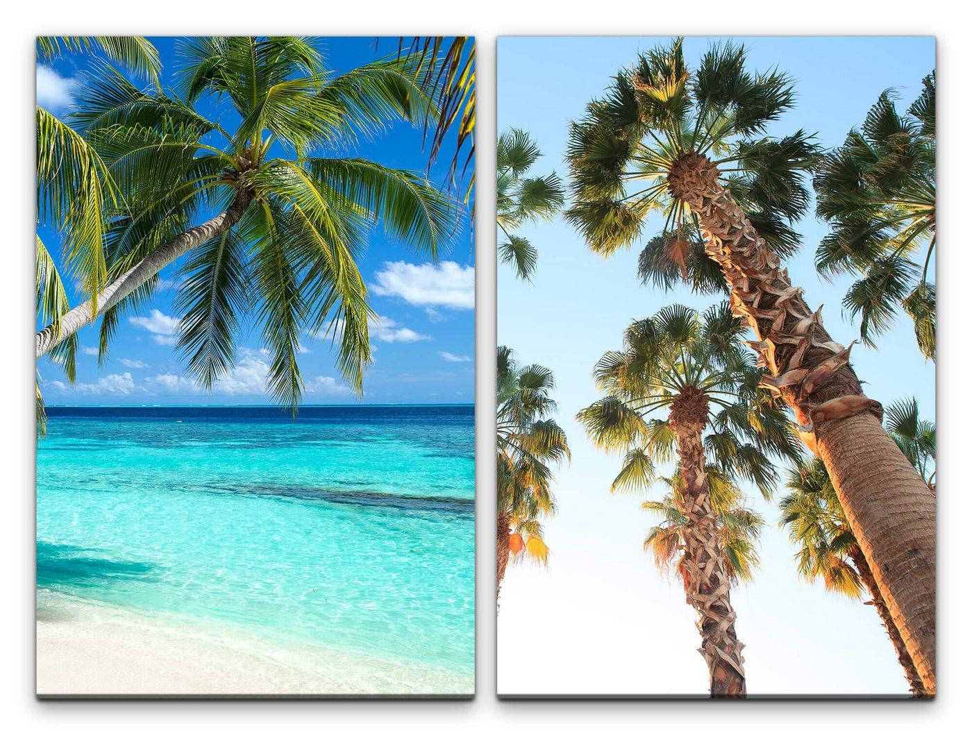 Sinus Art Leinwandbild 2 Bilder je 60x90cm Palmen Südsee Paradies Meer Traumstrand Urlaub Insel