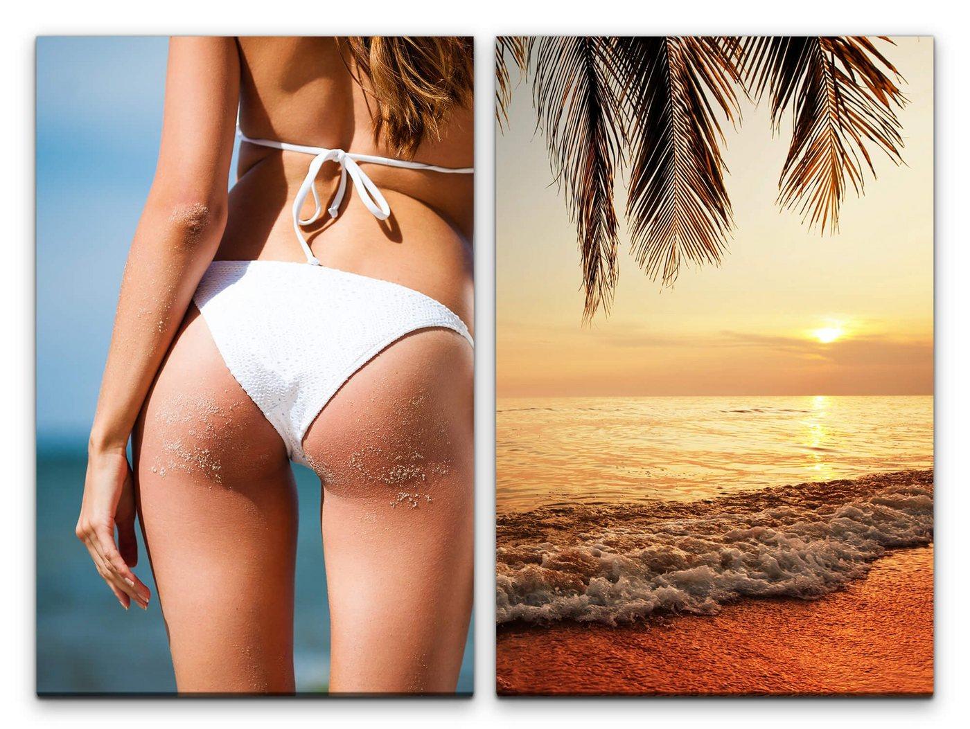 Sinus Art Leinwandbild 2 Bilder je 60x90cm Bikini Süden Traumstrand Palmen Sexy Urlaub Meer
