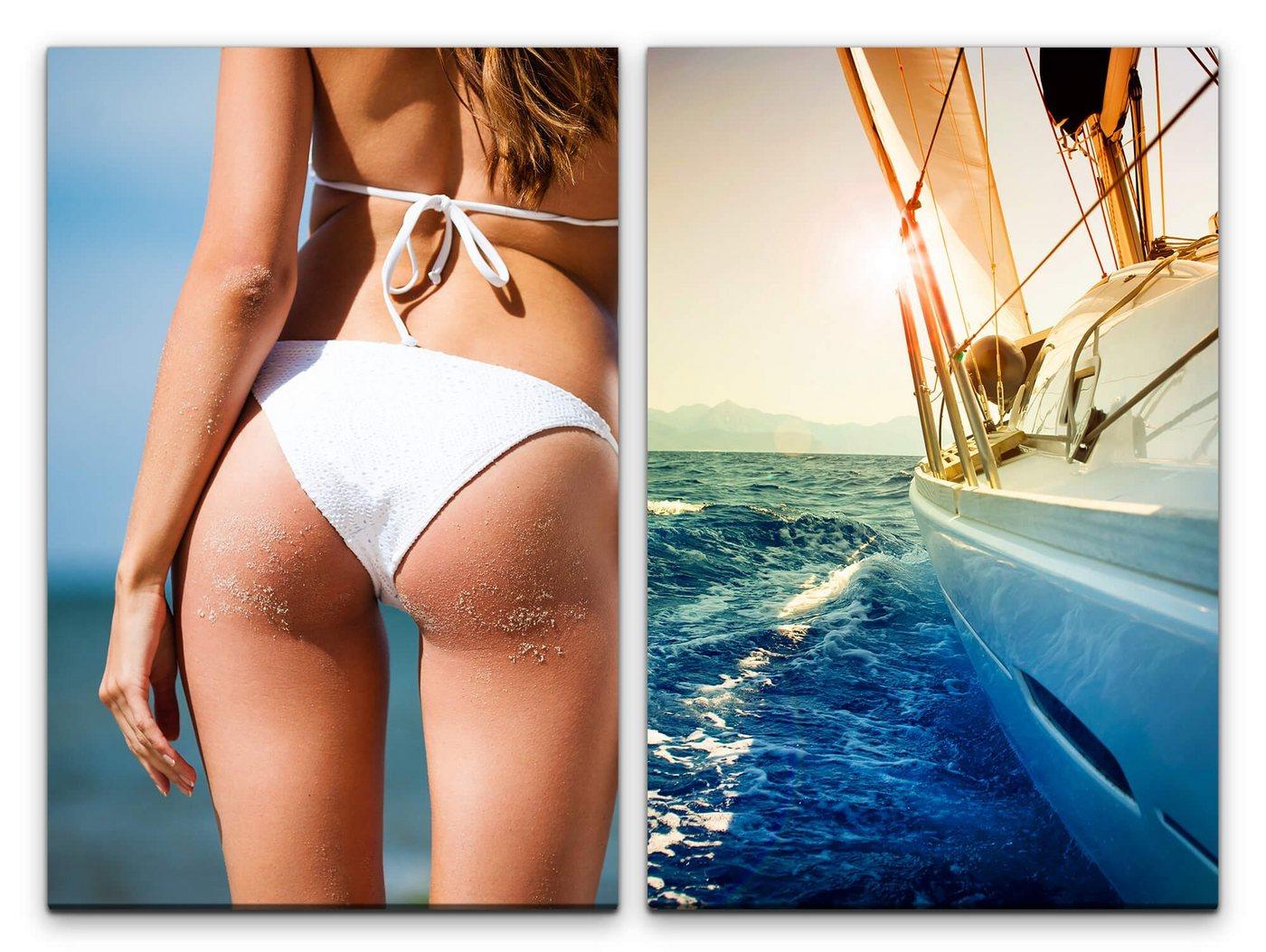 Sinus Art Leinwandbild 2 Bilder je 60x90cm Bikini Yacht Segeln Mittelmeer Sommer Urlaub Sexy